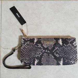 DKNY leather wallet wristlet python NWT